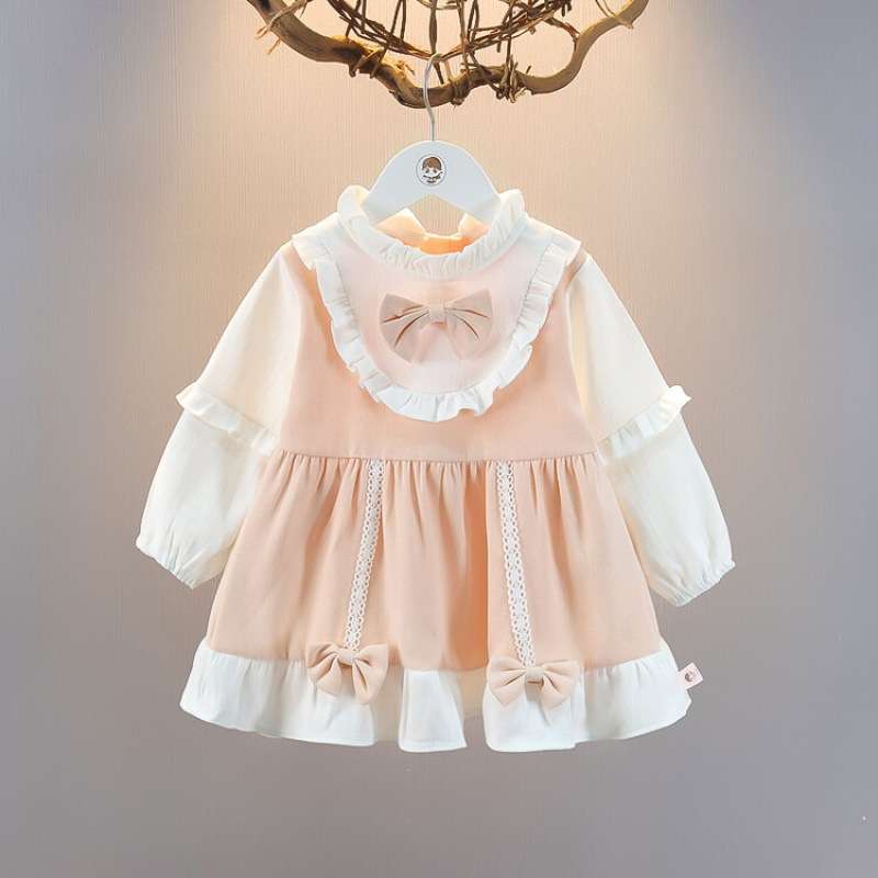ベビー服  フリル付きリボン飾りベビードレス