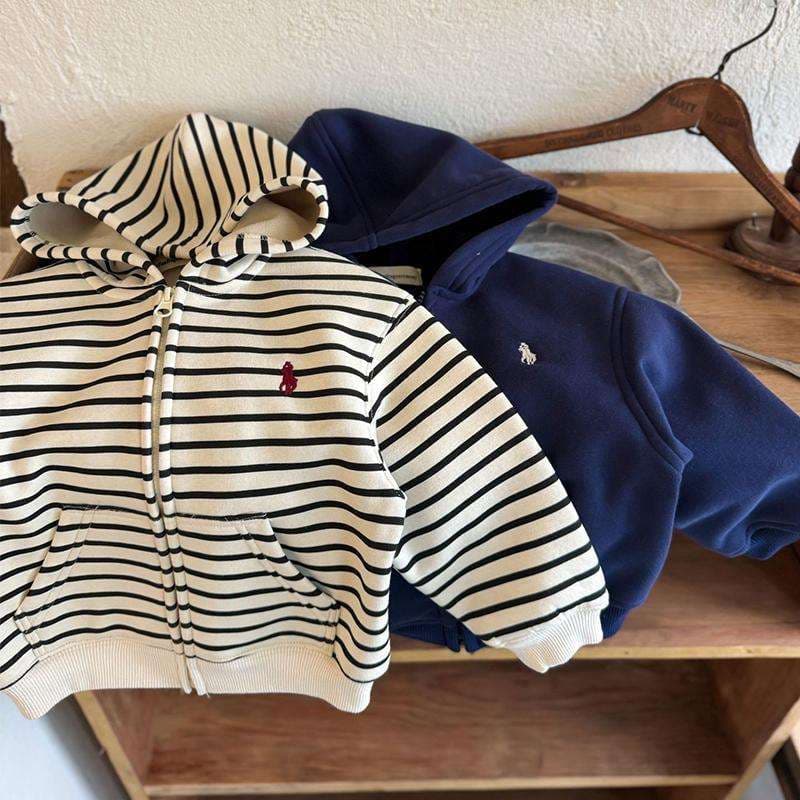 ベビー服  ベビー用ボーダー柄ジップアップパーカー