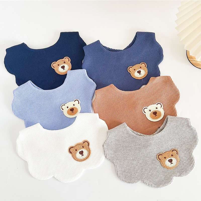 ベビー服  くまさん刺繍付きリブ生地ベビースタイ