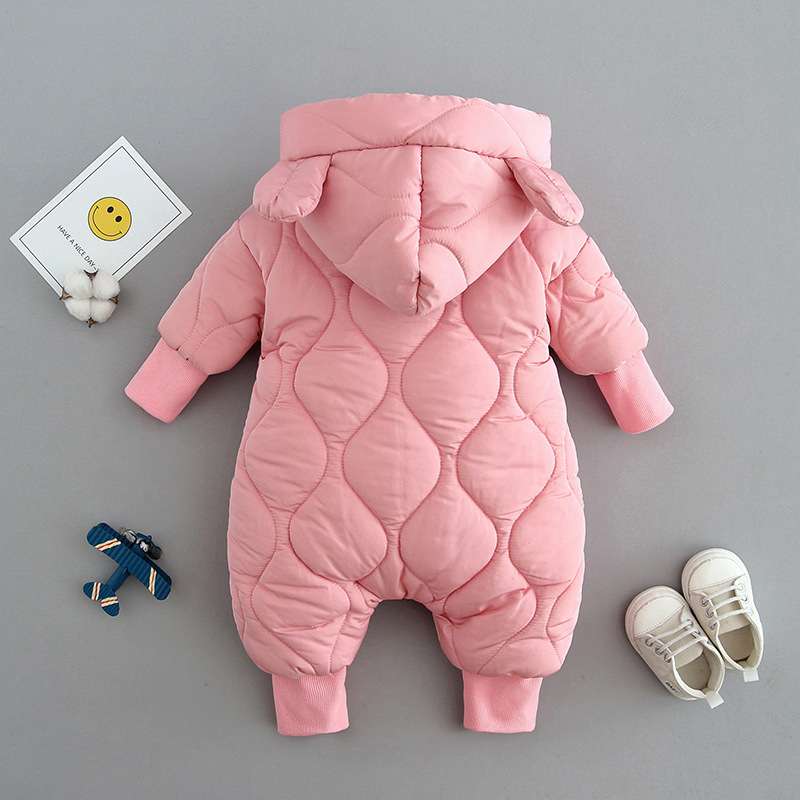 ベビー服  ふわもこ赤ちゃん用フード付きジャンプスーツ