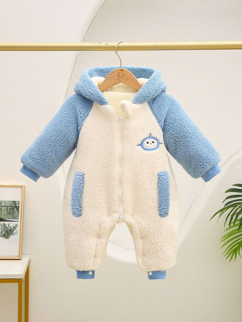 ベビー服  もこもこフード付きベビーロンパース
