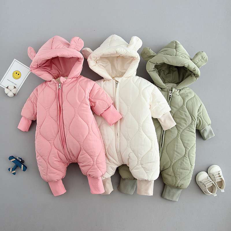 ベビー服  ふわもこ赤ちゃん用フード付きジャンプスーツ