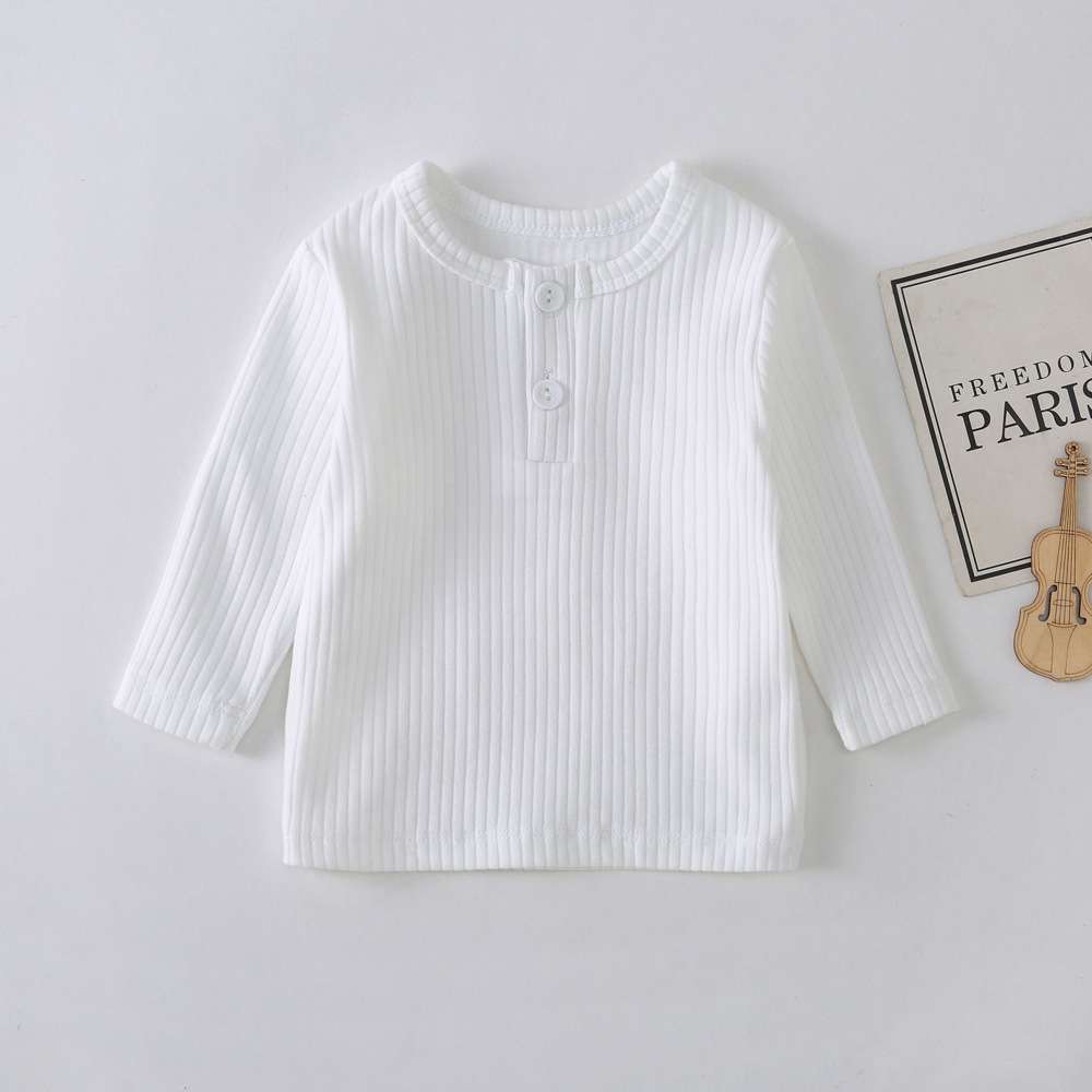 ベビー服  リブ編みボタン付きベビーロンパース