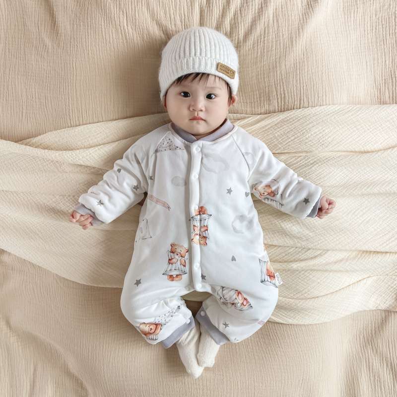 ベビー服  動物柄ふわもこ赤ちゃんロンパース