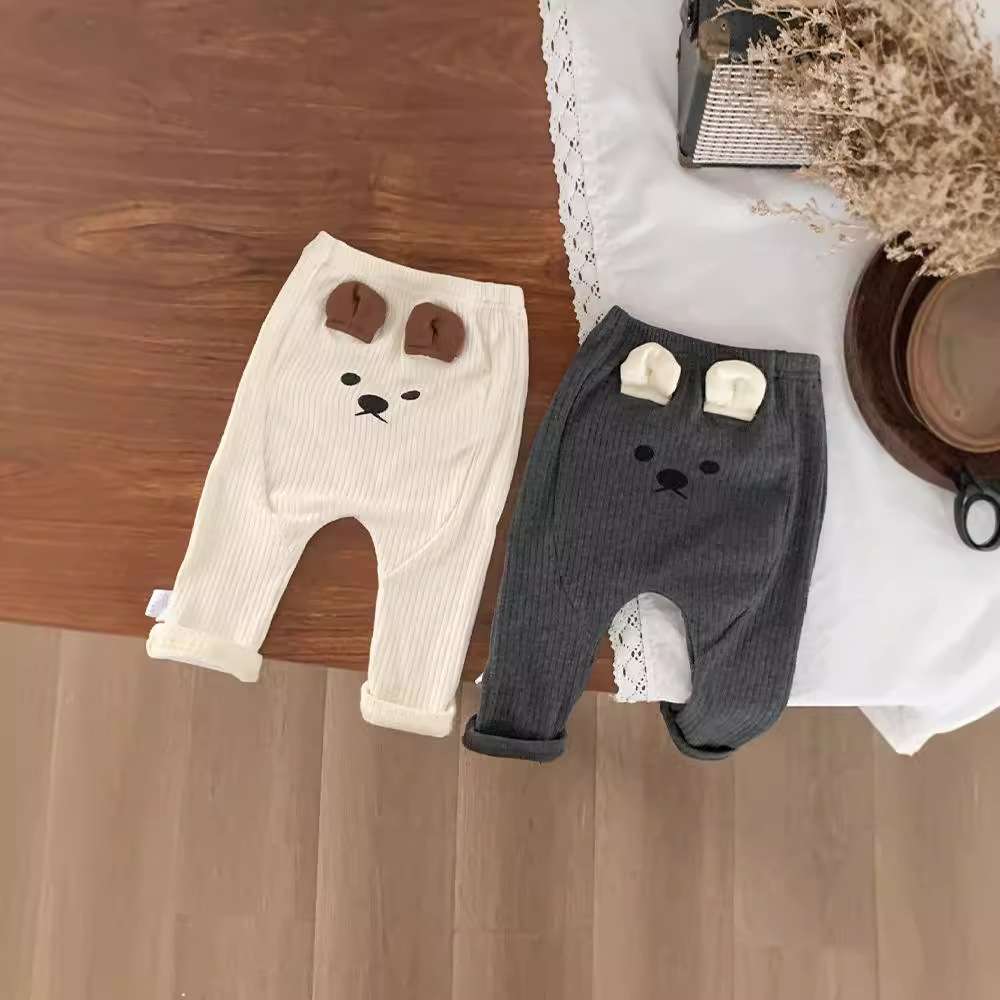 ベビー服  動物顔ベビーパンツ もこもこリブ素材