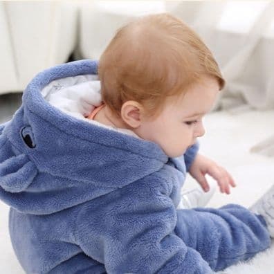 ベビー服 もこもこ動物耳付きフード裏起毛ロンパース