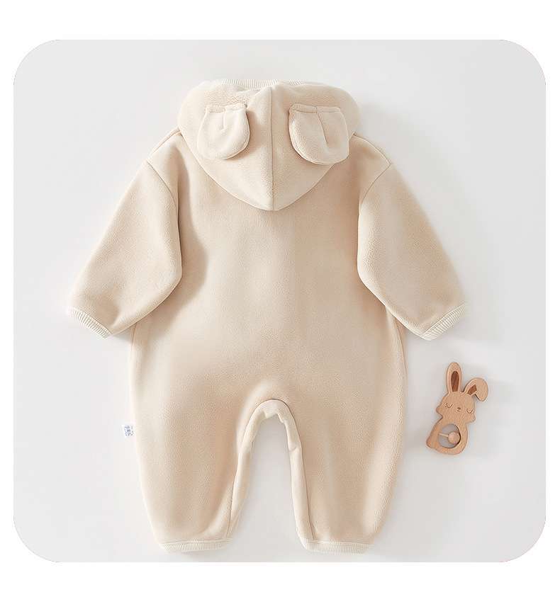 ベビー服  ウサギ耳フード付きもこもこロンパース