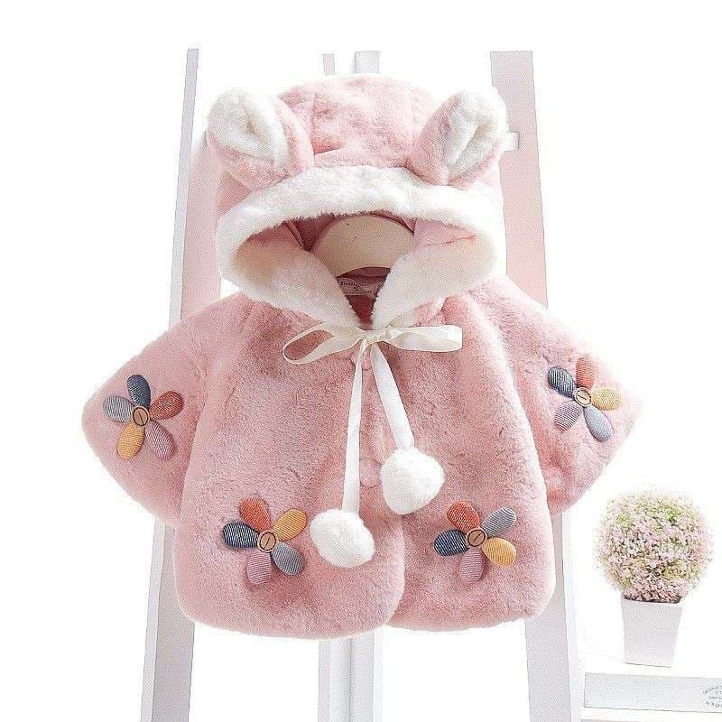 ベビー服  うさぎ耳付きもこもこベビーポンチョ
