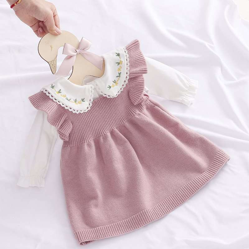 ベビー服  フリル襟付きニットワンピース