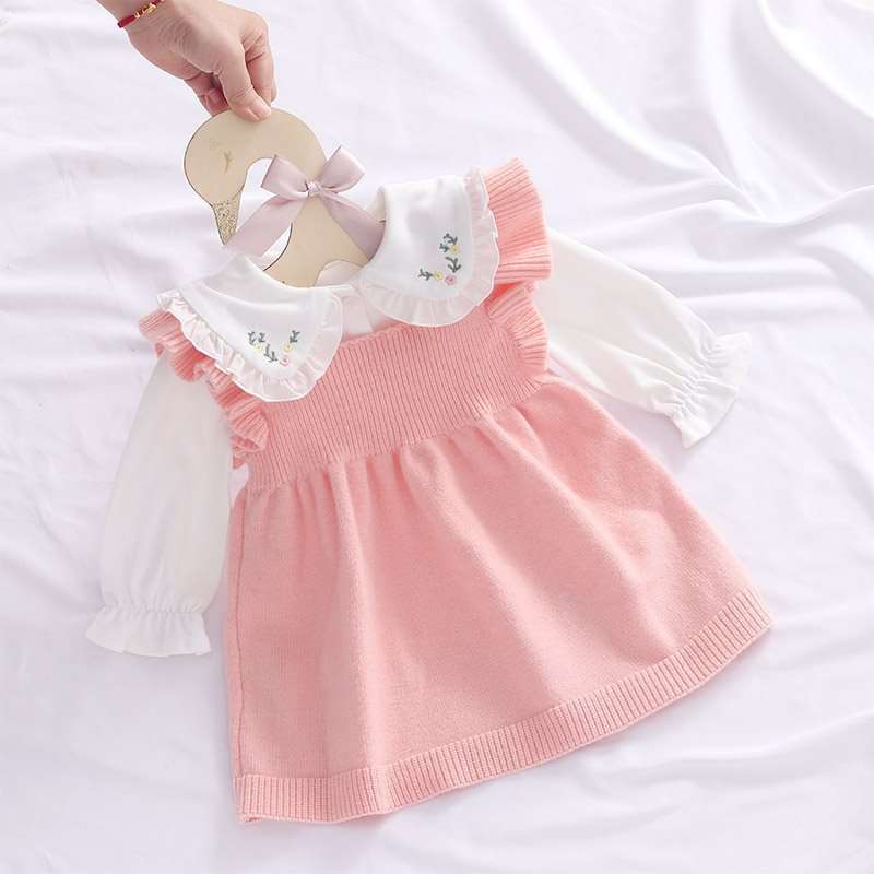 ベビー服  フリル襟付きニットワンピース