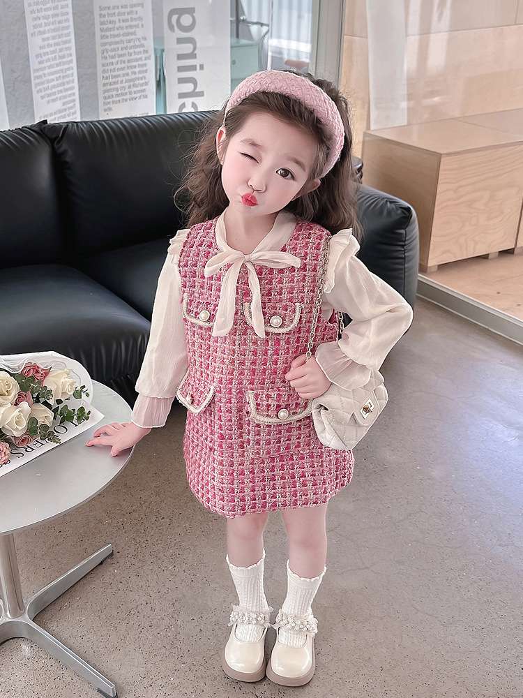 ベビー服  ツイード風ジャンパースカートセット