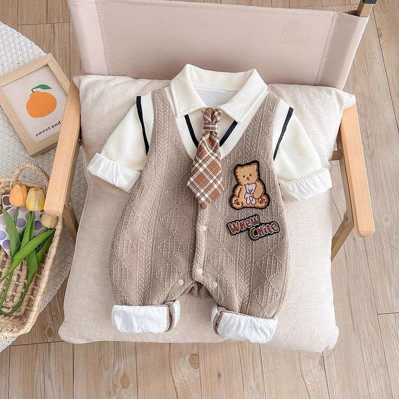 ベビー服  くまさん付きベビーフォーマルロンパース