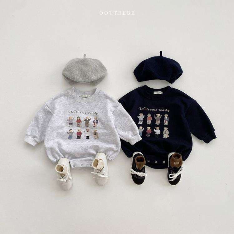 ベビー服 テディベア柄のあったかベビーロンパース