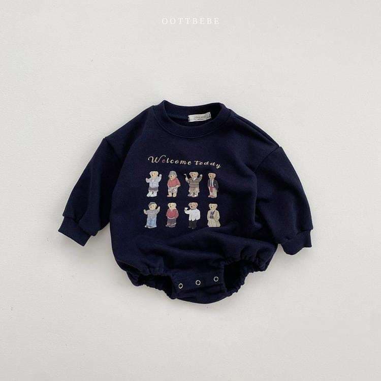 ベビー服 テディベア柄のあったかベビーロンパース