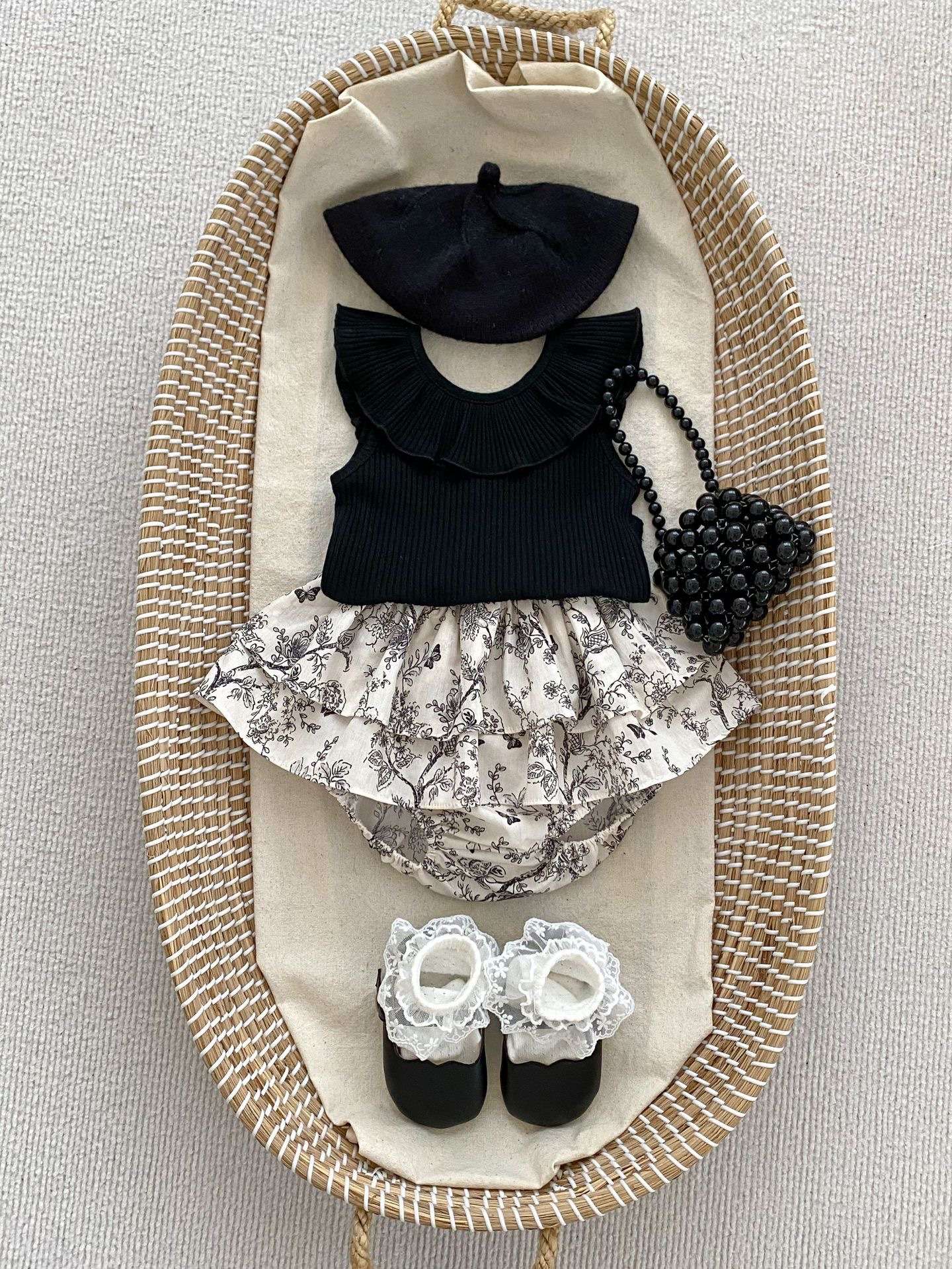 ベビー服  フリル付きバイカラーワンピース