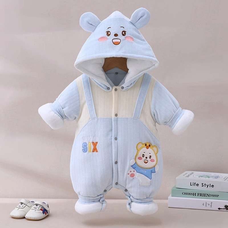 ベビー服  動物キャラクター付きあったかベビーロンパース
