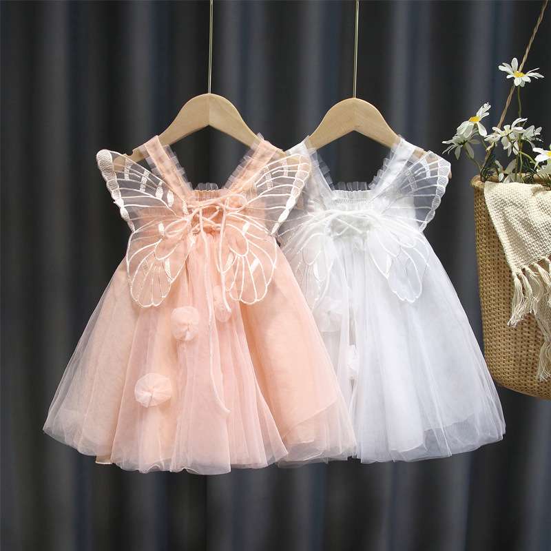 ベビー服  蝶々の羽根付きチュールベビードレス