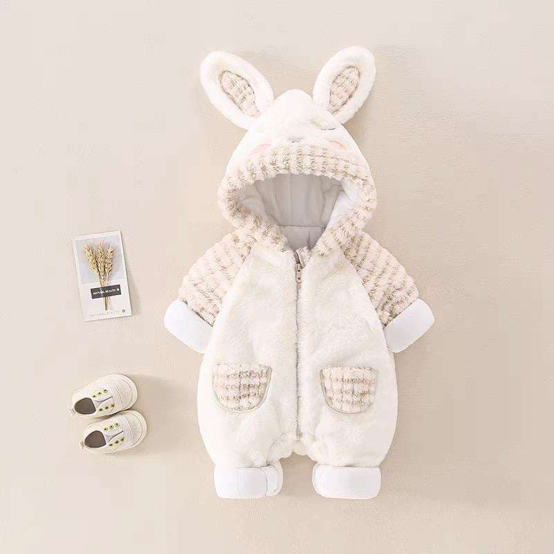 ベビー服  もこもこ動物耳フード付きベビーロンパース