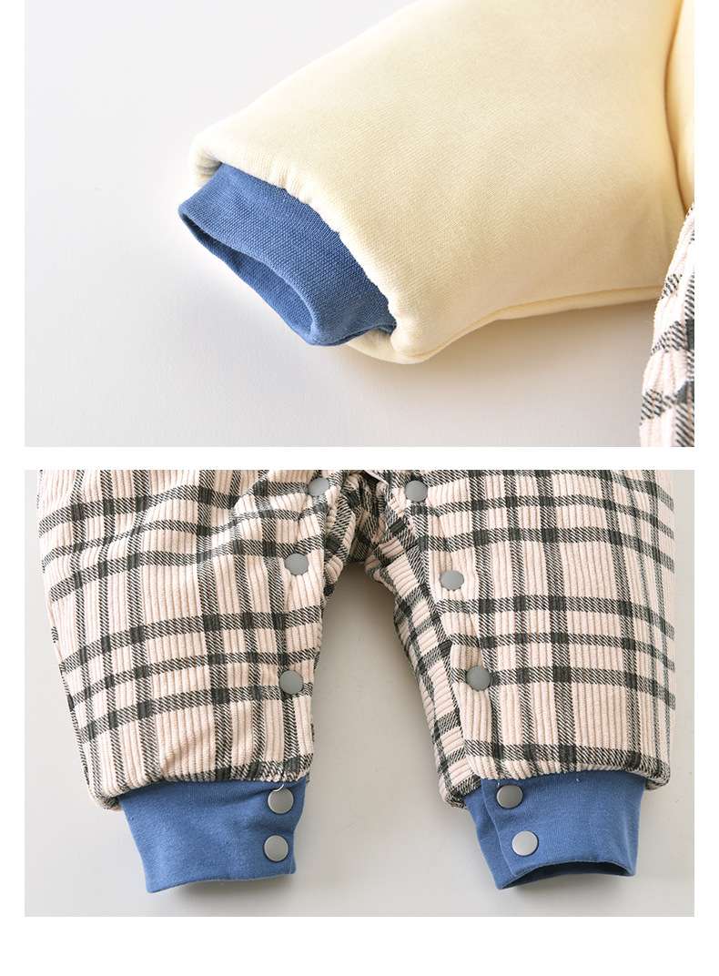 ベビー服  パンダ柄チェックロンパース