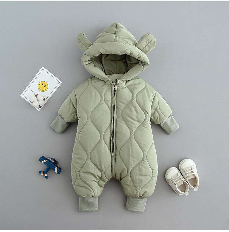 ベビー服  ふわもこ赤ちゃん用フード付きジャンプスーツ