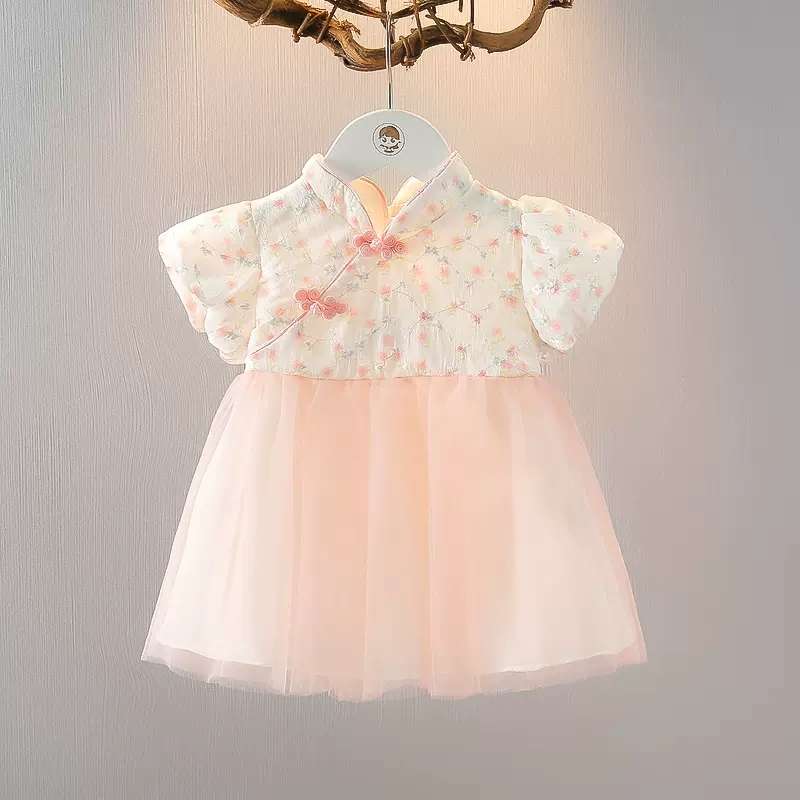 ベビー服  チャイナ風チュールスカートベビードレス