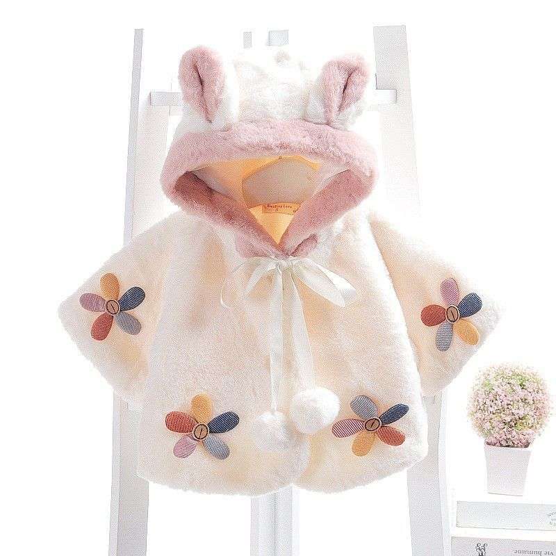 ベビー服  うさぎ耳付きもこもこベビーポンチョ