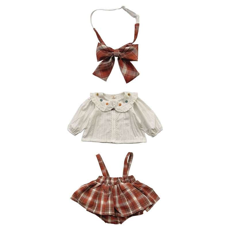 ベビー服  フリル襟チェック柄ワンピース