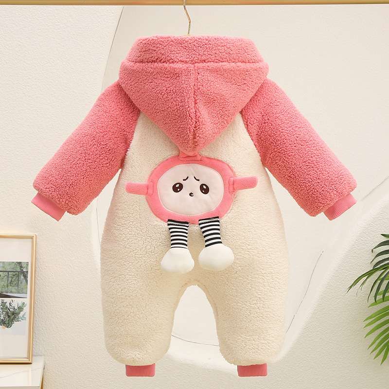 ベビー服  もこもこフード付きベビーロンパース