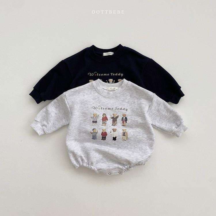 ベビー服 テディベア柄のあったかベビーロンパース
