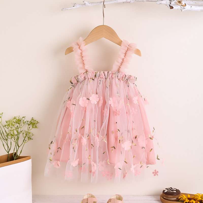 ベビー服  ふわふわチュールの花柄ベビードレス