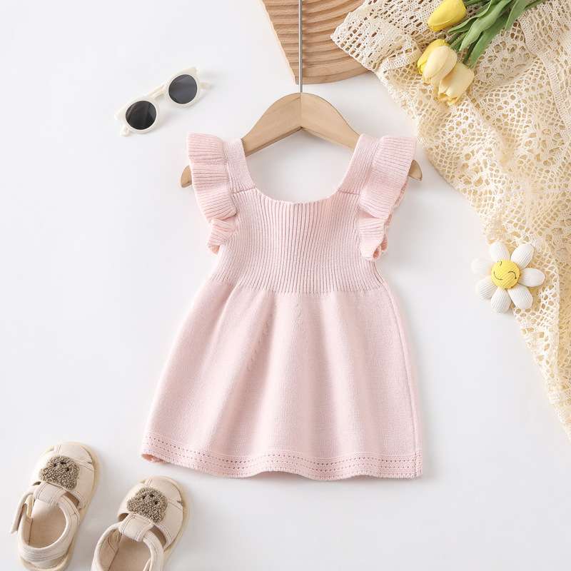 ベビー服  フリル袖のニットワンピース