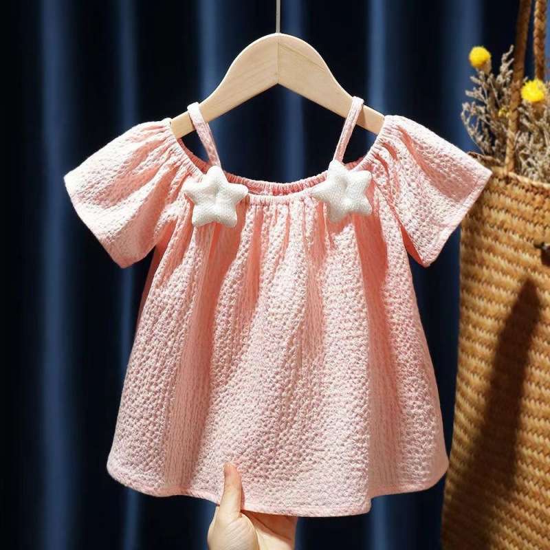 ベビー服  星飾り付きベビーガールズ半袖トップス