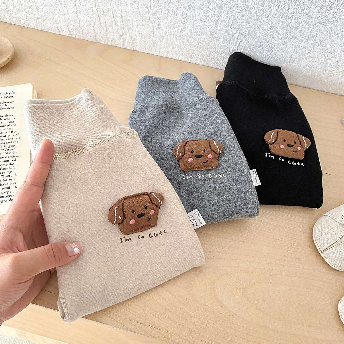 ベビー服  わんちゃん刺繍入りバイカラーパンツ