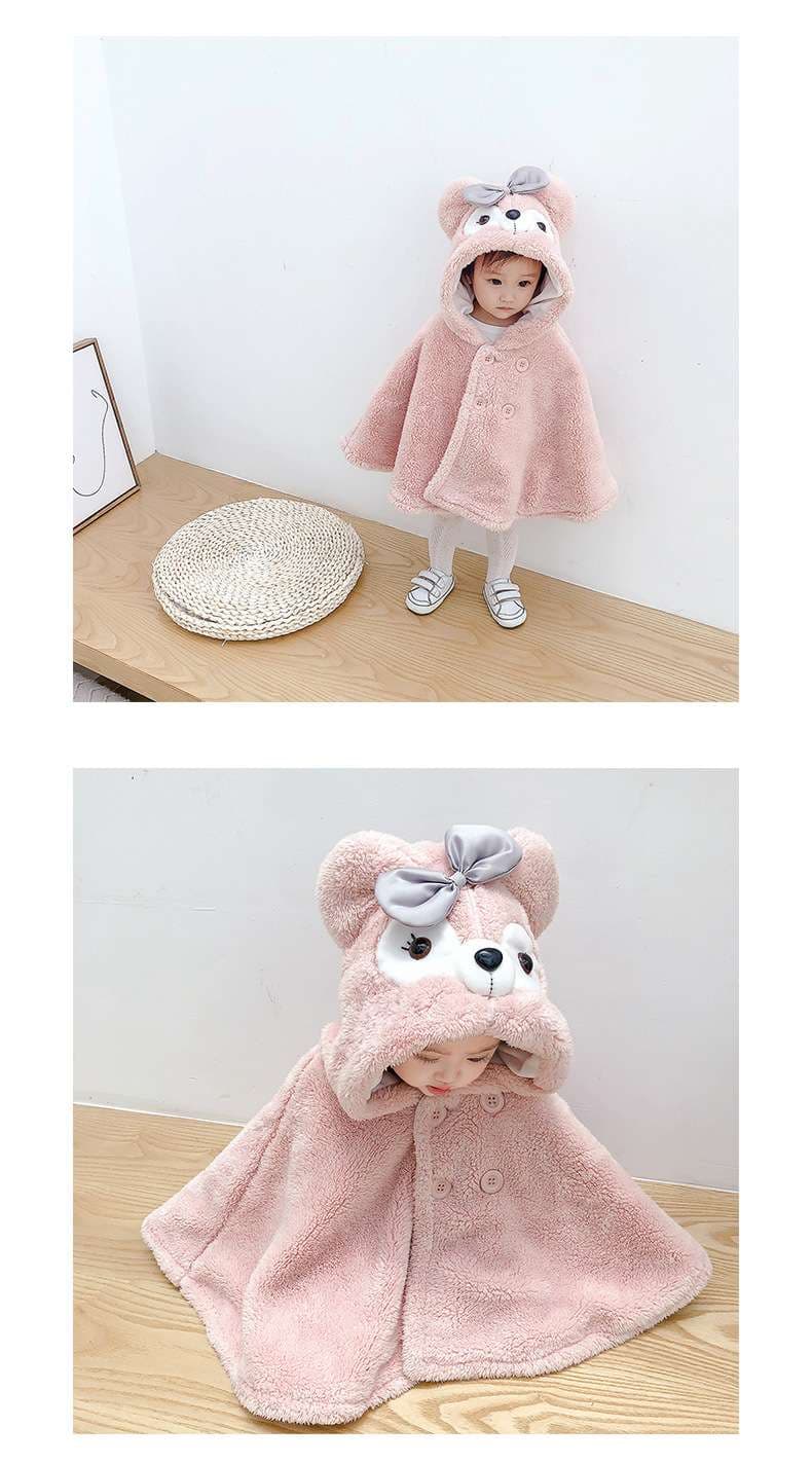 ベビー服  動物キャラクター もこもこフード付きポンチョ