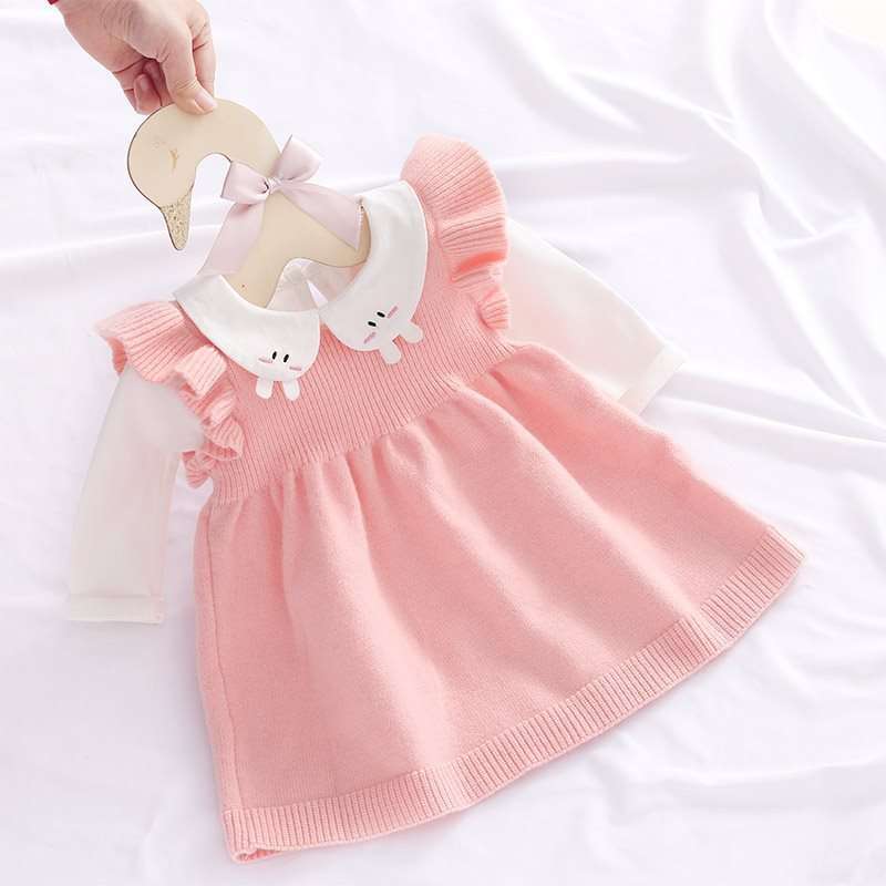 ベビー服  フリル襟付きニットワンピース