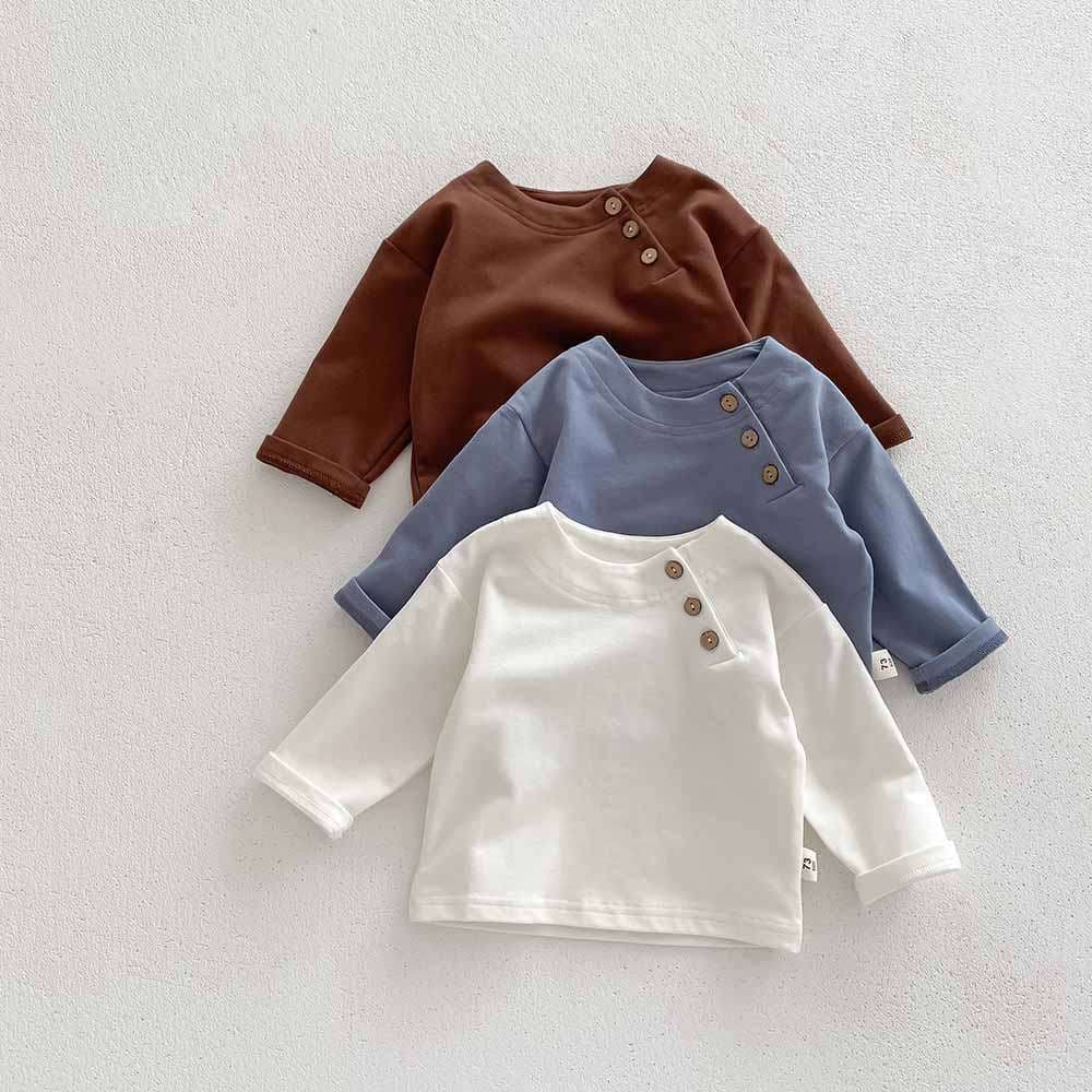 ベビー服  ベビー用ボタン付き長袖カットソー