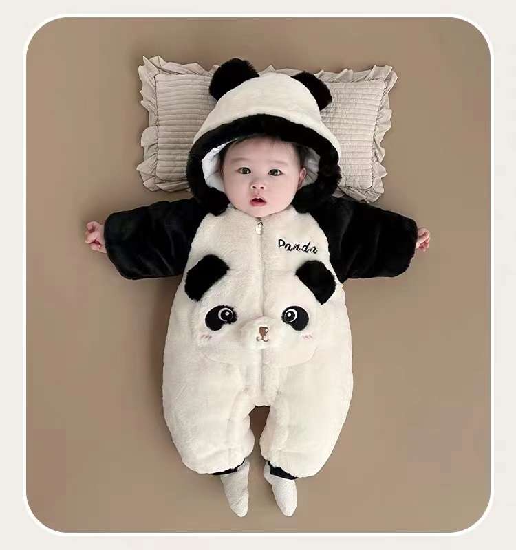 ベビー服  もこもこパンダさん赤ちゃんロンパース