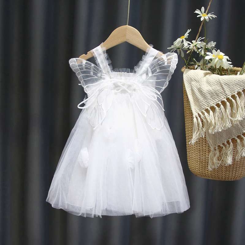 ベビー服  蝶々の羽根付きチュールベビードレス