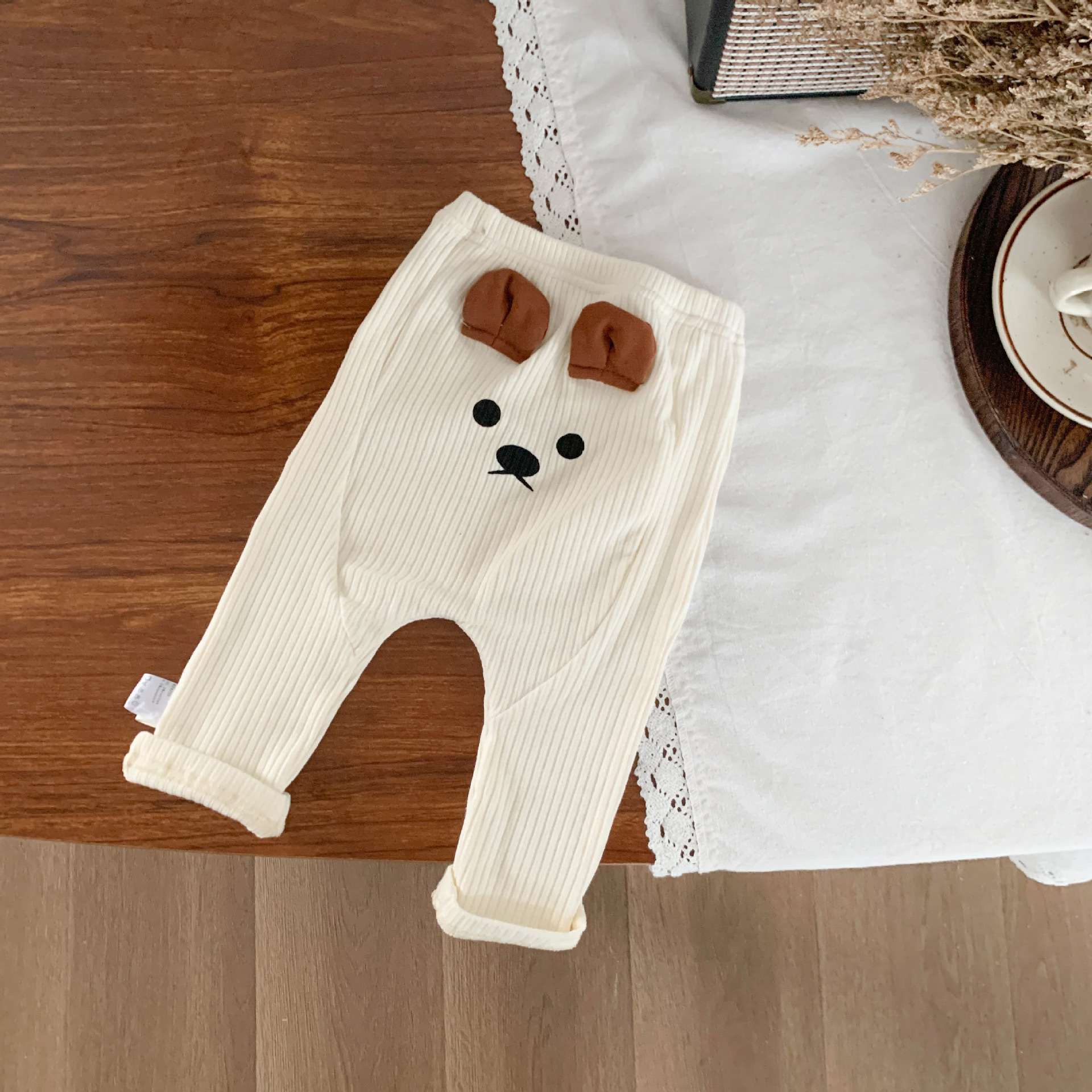 ベビー服  動物顔ベビーパンツ もこもこリブ素材