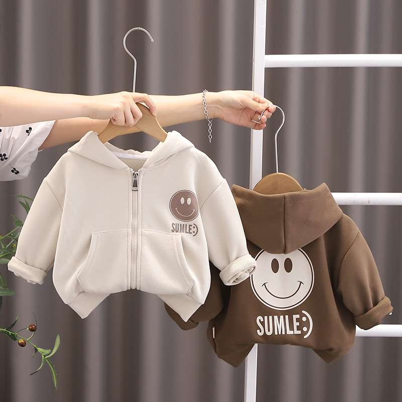 ベビー服  スマイル柄ジップアップパーカー