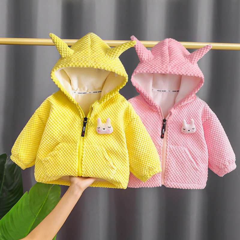 ベビー服  もこもこウサギさんフード付きジャンパー
