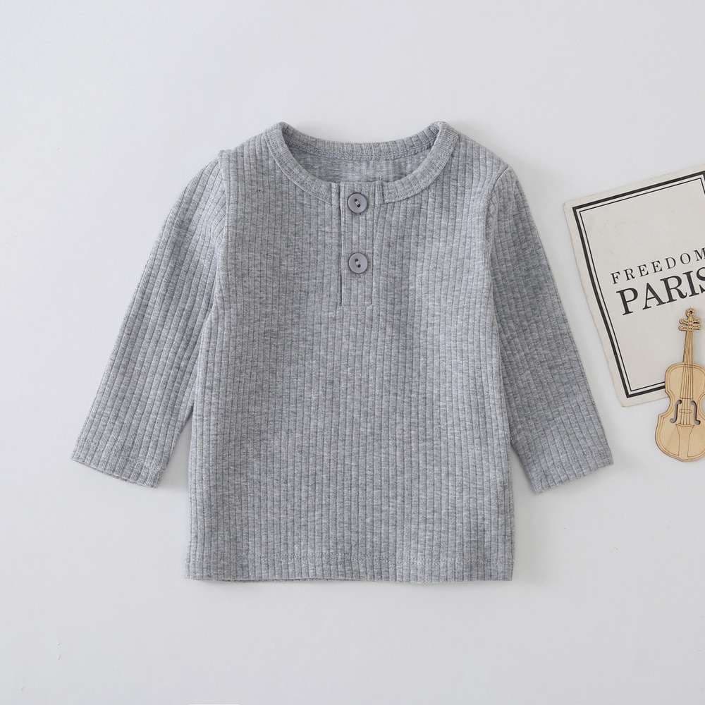 ベビー服  リブ編みボタン付きベビーロンパース