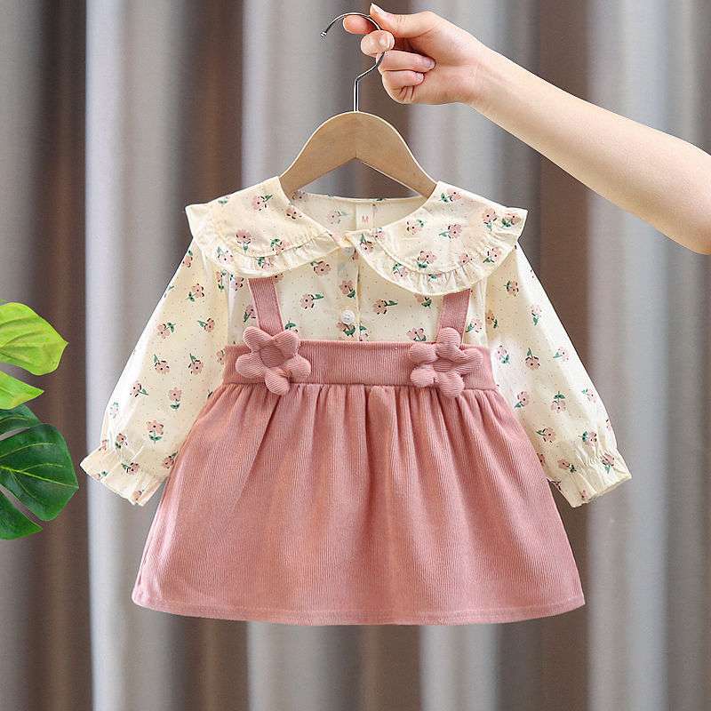 ベビー服  花柄ブラウス付きコーデュロイジャンパースカート