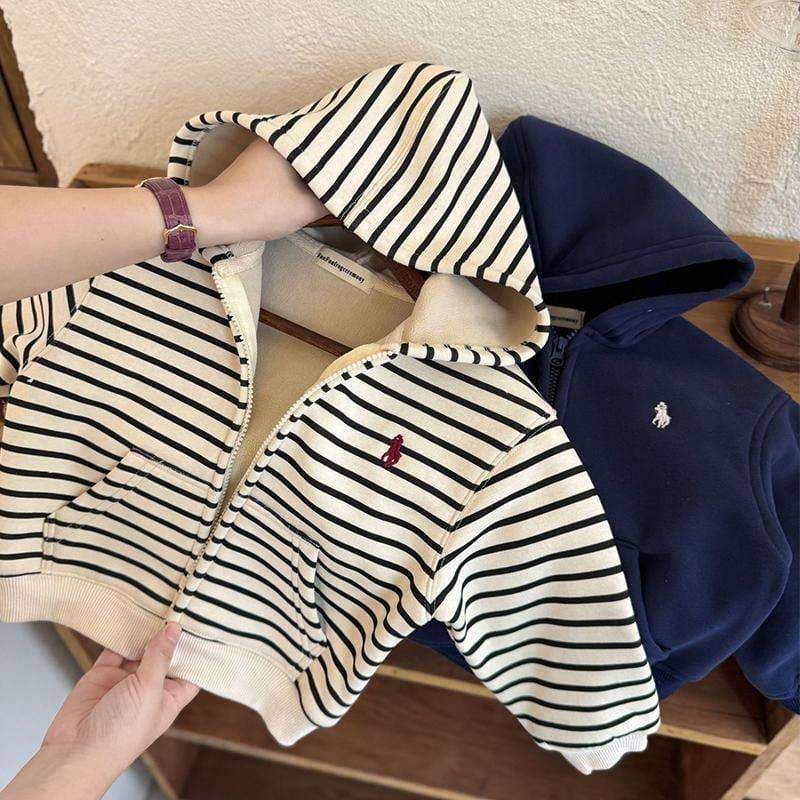 ベビー服  ベビー用ボーダー柄ジップアップパーカー