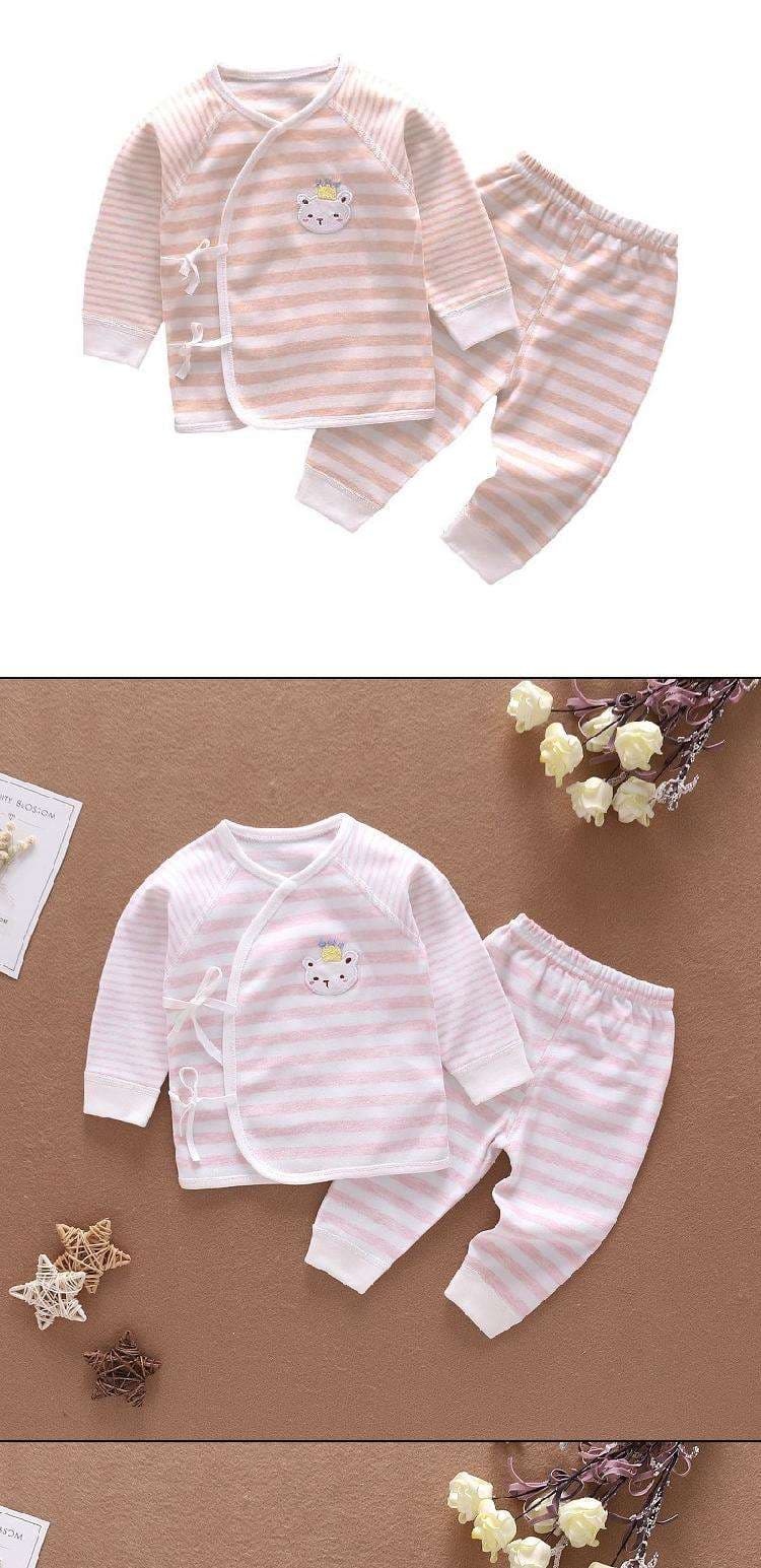ベビー服  赤ちゃん用ストライプ柄長袖肌着セット
