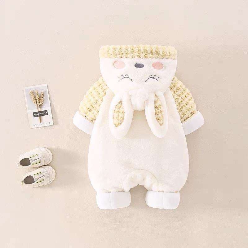 ベビー服  もこもこ動物耳フード付きベビーロンパース