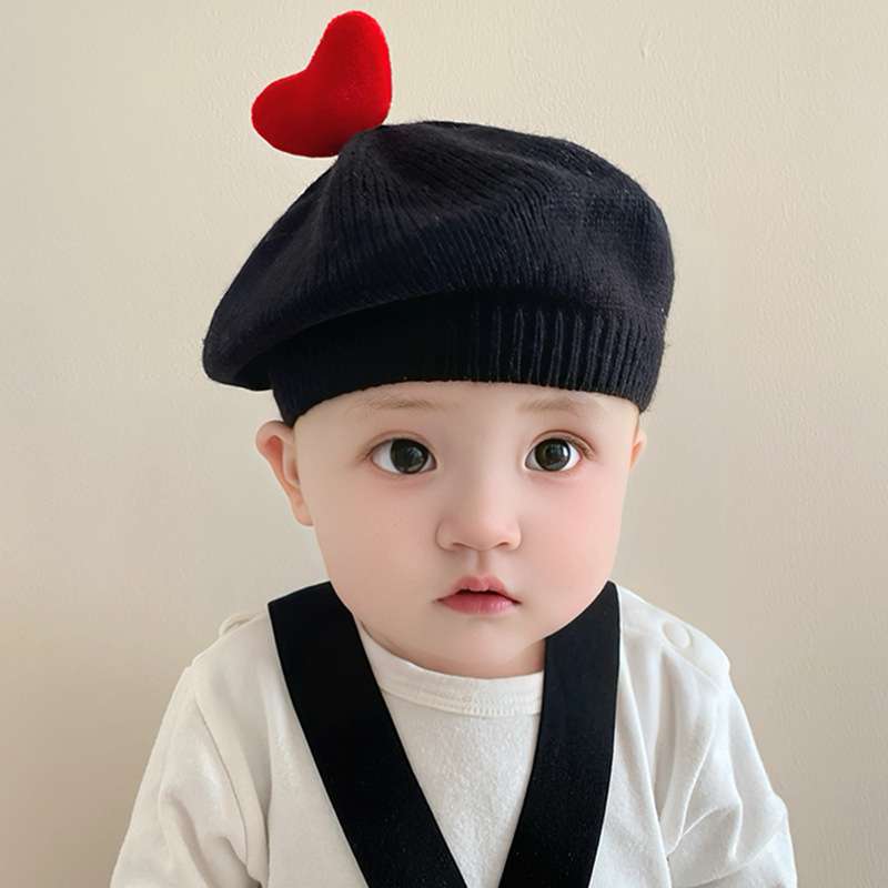ベビー服  ハートモチーフ付きベビーニット帽