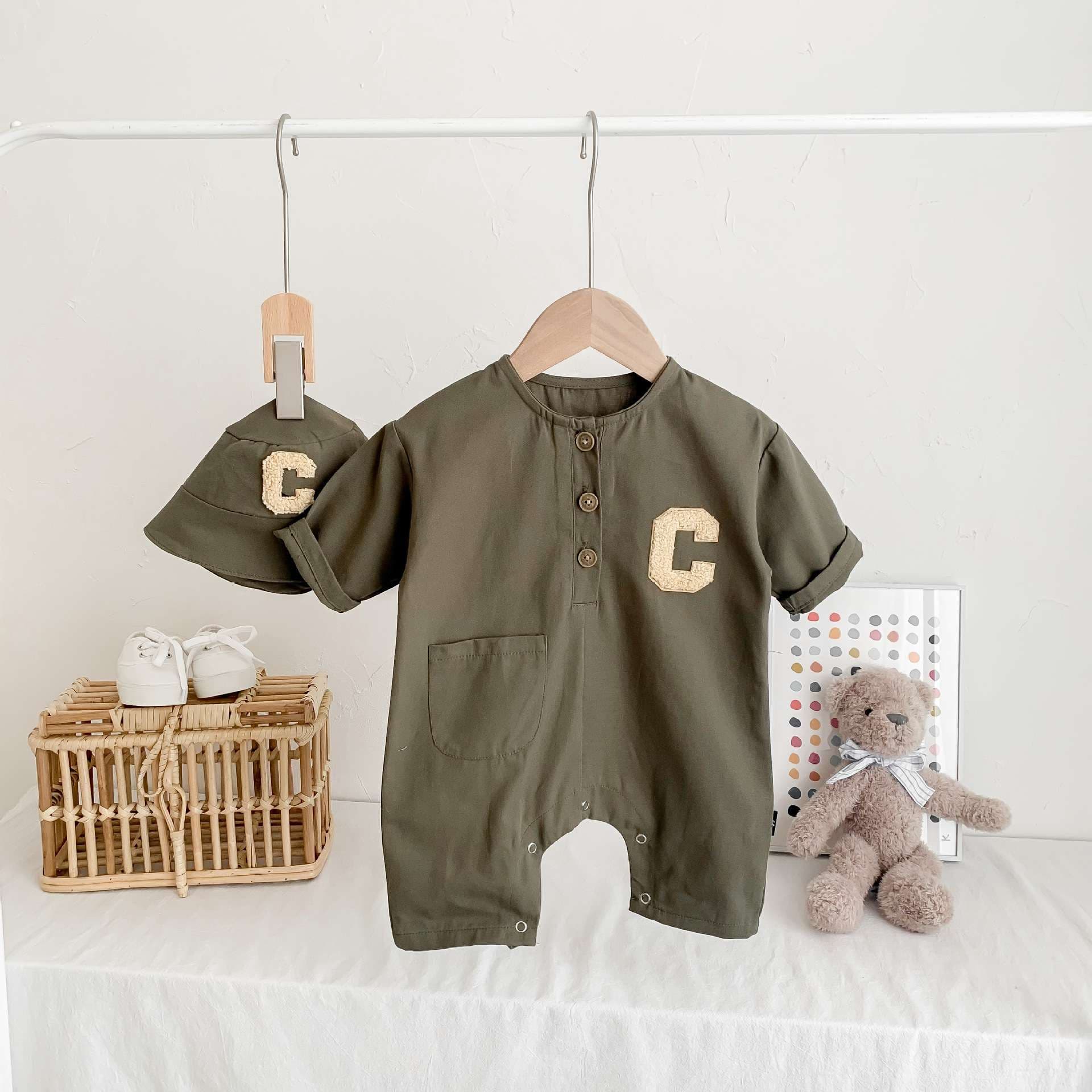 ベビー服  ナチュラルスタイル ベビーロンパース帽子セット