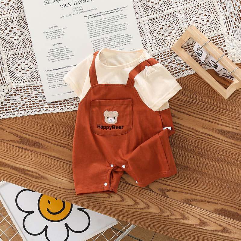 ベビー服  ハッピーベア刺繍入りベビーロンパース