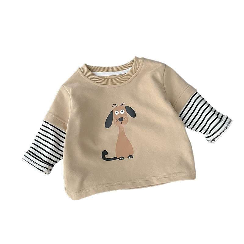 ベビー服 愛らしい子犬柄のトレーナー風長袖
